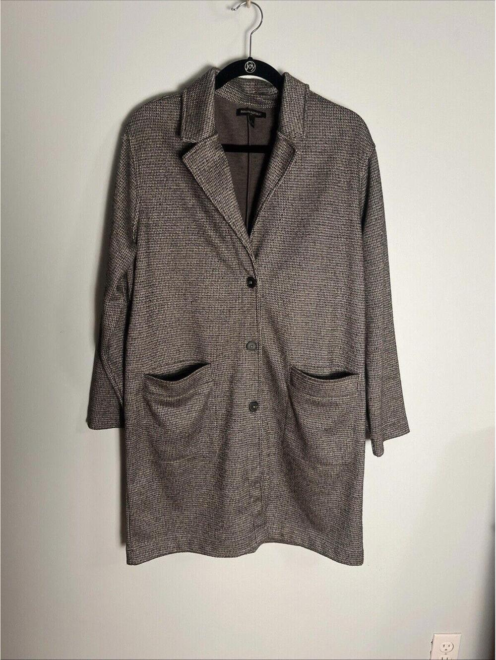 Banana Republic Jacket Coat Jacquard Long Knit Gray Black Shacket Soft Large